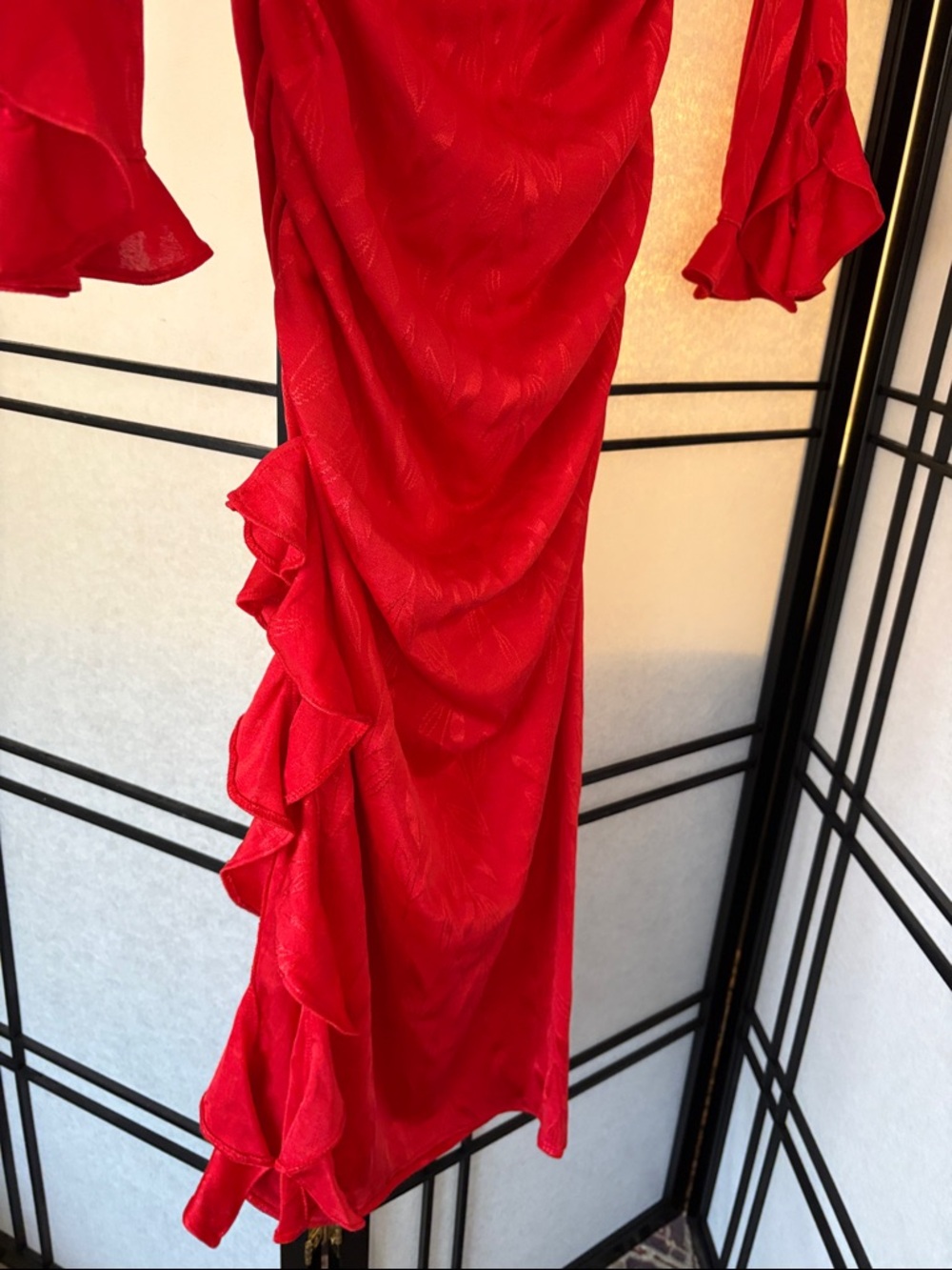Zara Red Ruffle Ruched Long Sleeve Dress - Picture 10 of 10